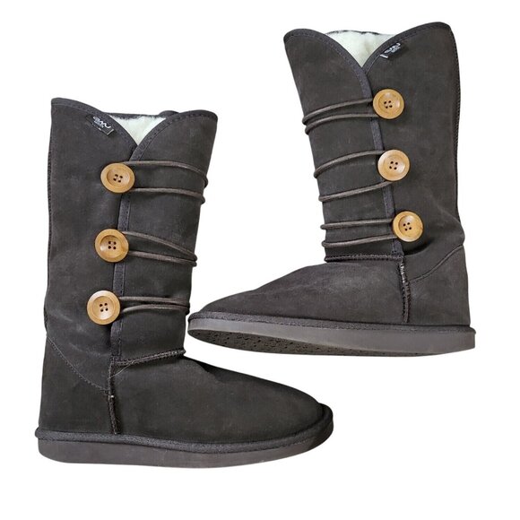 EMU Australia Nisha Button Brown Suede Merino Wool Mid Calf Winter Boots Size 8 - Picture 1 of 11